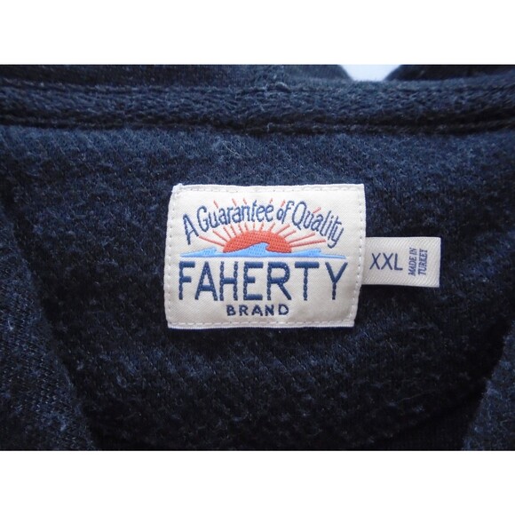 Faherty Legend Mens XXL Sweater Hoodie Heathered Black Twill Terry Sweatshirt - Picture 3 of 9
